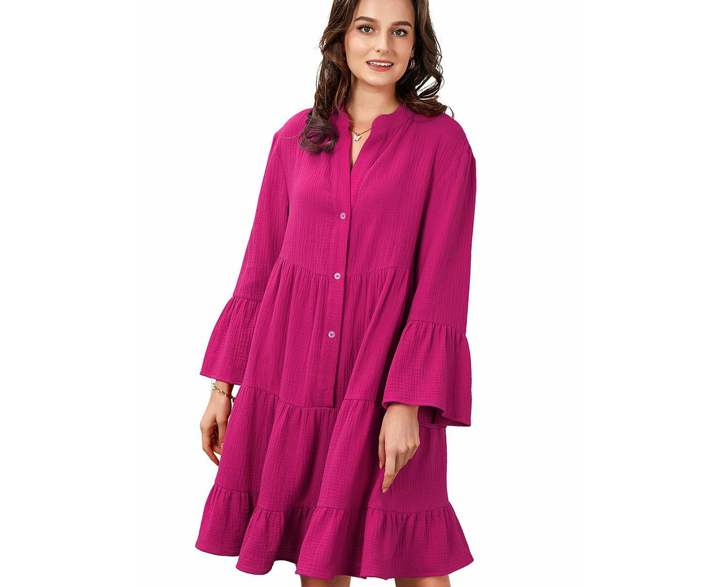 WINA Women's Solid Color Shirt Dress