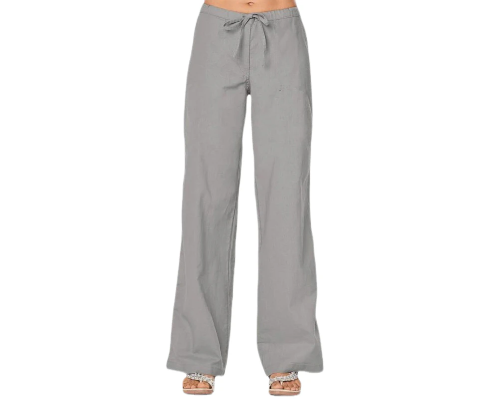 Women's Linen Trousers Plain Wide Legs with Pockets-Grey