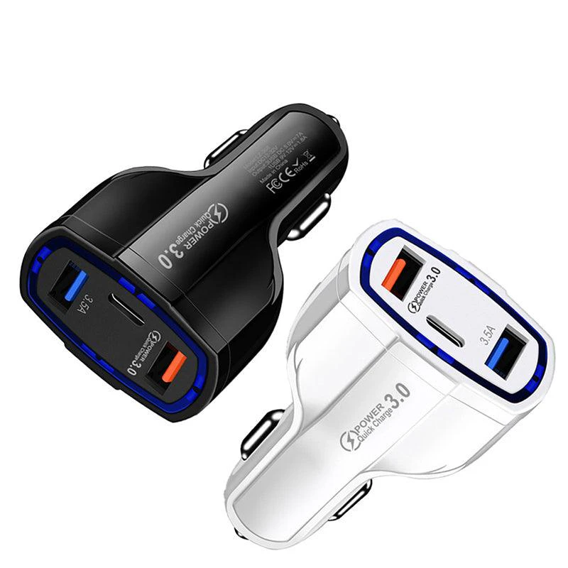 3 Port Usb Pd Quick Fast Car Charger Qc3.0 Adapter Cigarette Lighter Socket Au - White