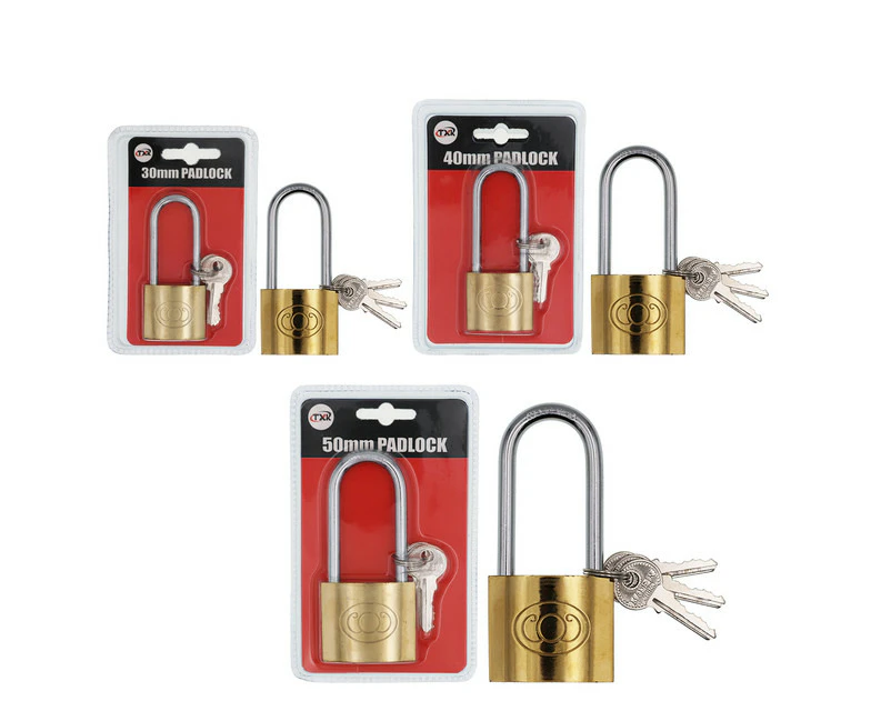 30/40/50MM Heavy Duty Brass Padlock Steel Shackle Luggage Anti-theft Lock 3 keys