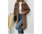 Fuzzy Fleece Jackets for Women Long Sleeve Lapel Button Down Long Teddy Coat-Apricot