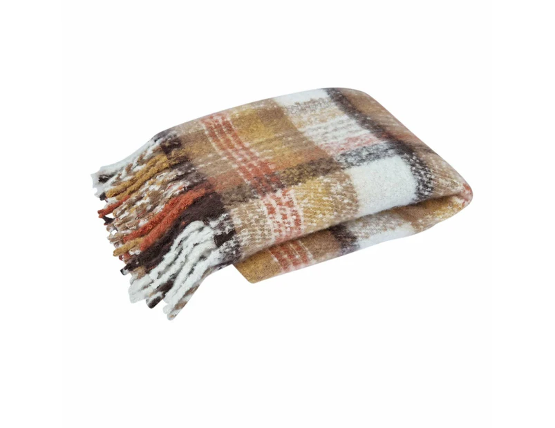 J Elliot Home Aiden Checked Faux Mohair Throw Rug Blanket 130 x 160cm Sand