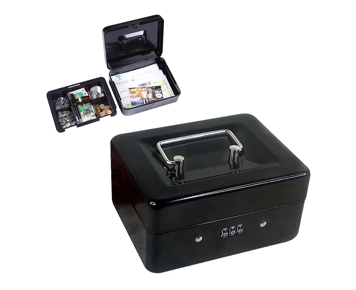 Lockable Cash Box Deposit Slot Petty Cash Money Box Safe - Combination Lock-Black