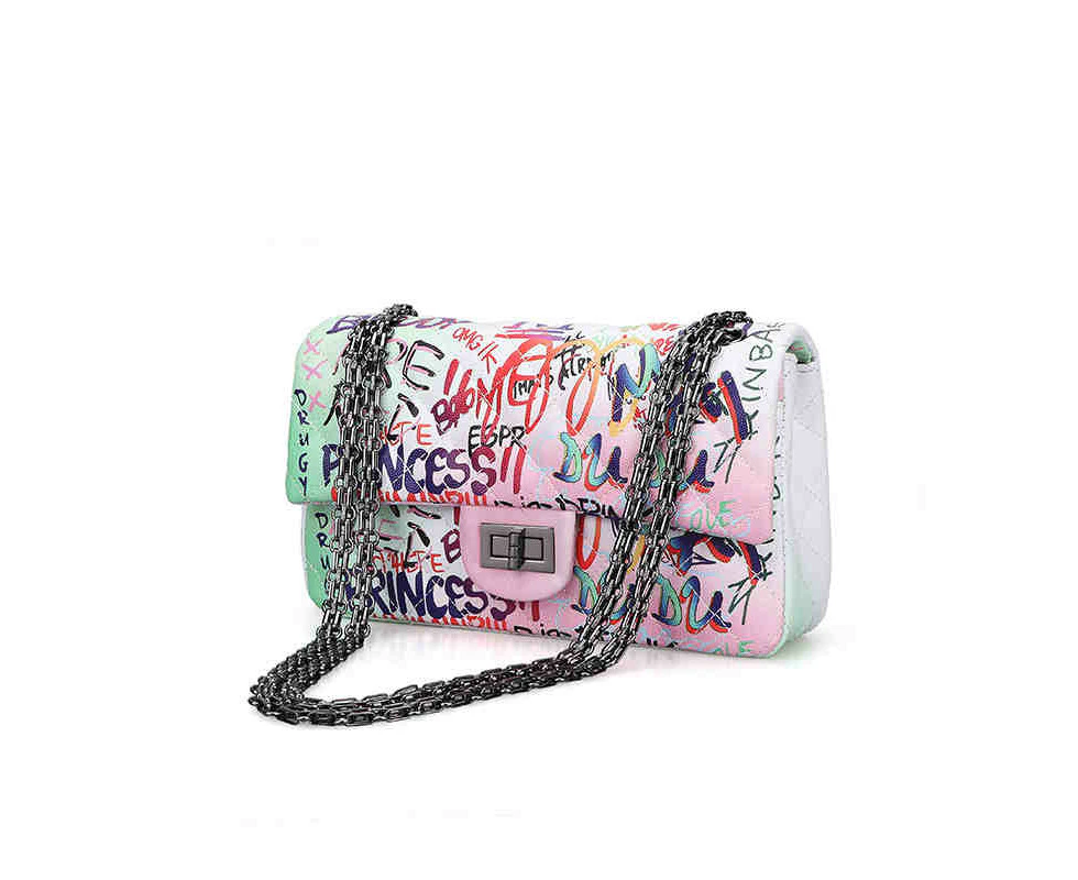 Tenpell Womens Crossbody Handbag Graffiti Cute Leather Shoulder Bag-White