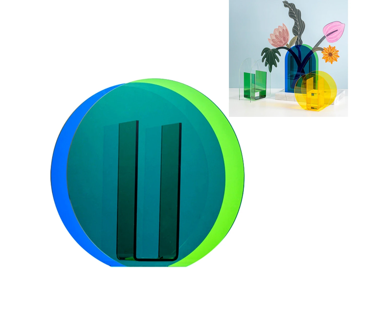 Coloured Acrylic Desktop Vase Decoration Instagram Home Office Round Blue Green