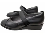 Homyped Lavish MJ Womens Leather Mary Jane Wedge Shoes - Black