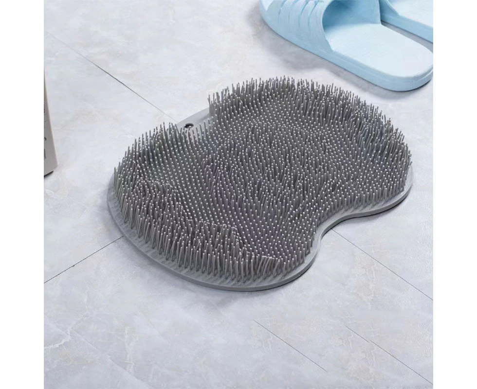 Multifunctional Shower Foot Scrubber for Use in Shower Bathroom Suction Cup Silicone Non-Slip Massage Pad -Grey