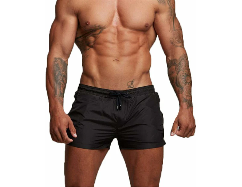 Mens Swimming Shorts Boxer Swimming Trunks Water Sports Shorts Quick-Drying-Black