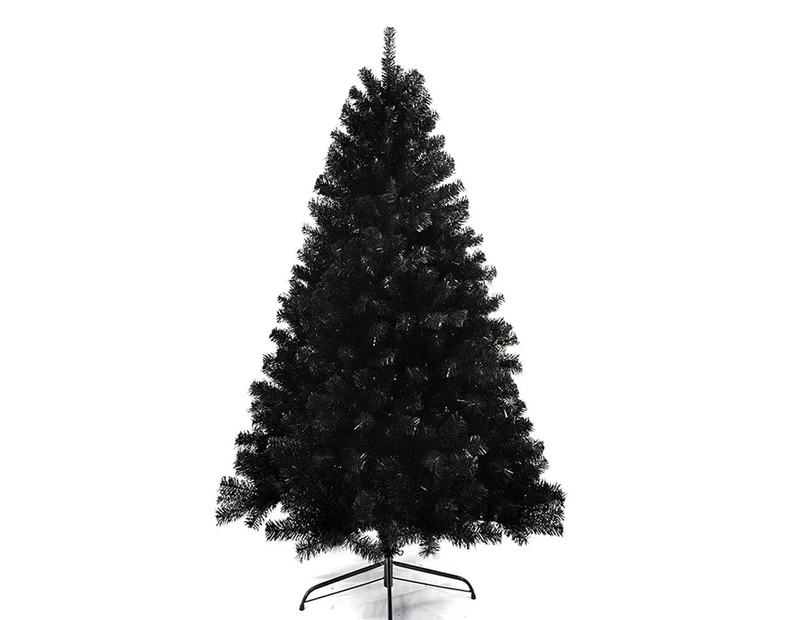 Black Christmas Tree 5FT Fluffy Tips Metal Stand Easy Assemble Xmas