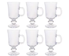 6Pcs Irish Glass Coffee Mugs Footed Clear Durable Espresso Cups With Handles Hot Cold Beverage