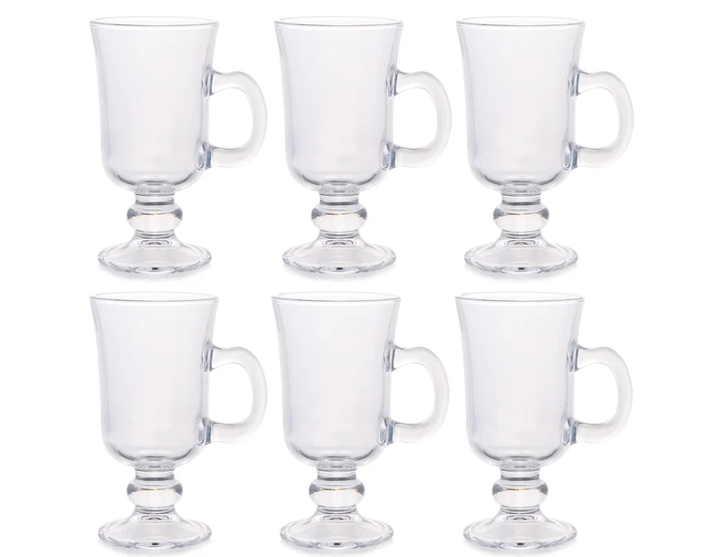 6Pcs Irish Glass Coffee Mugs Footed Clear Durable Espresso Cups With Handles Hot Cold Beverage