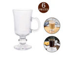 6Pcs Irish Glass Coffee Mugs Footed Clear Durable Espresso Cups With Handles Hot Cold Beverage