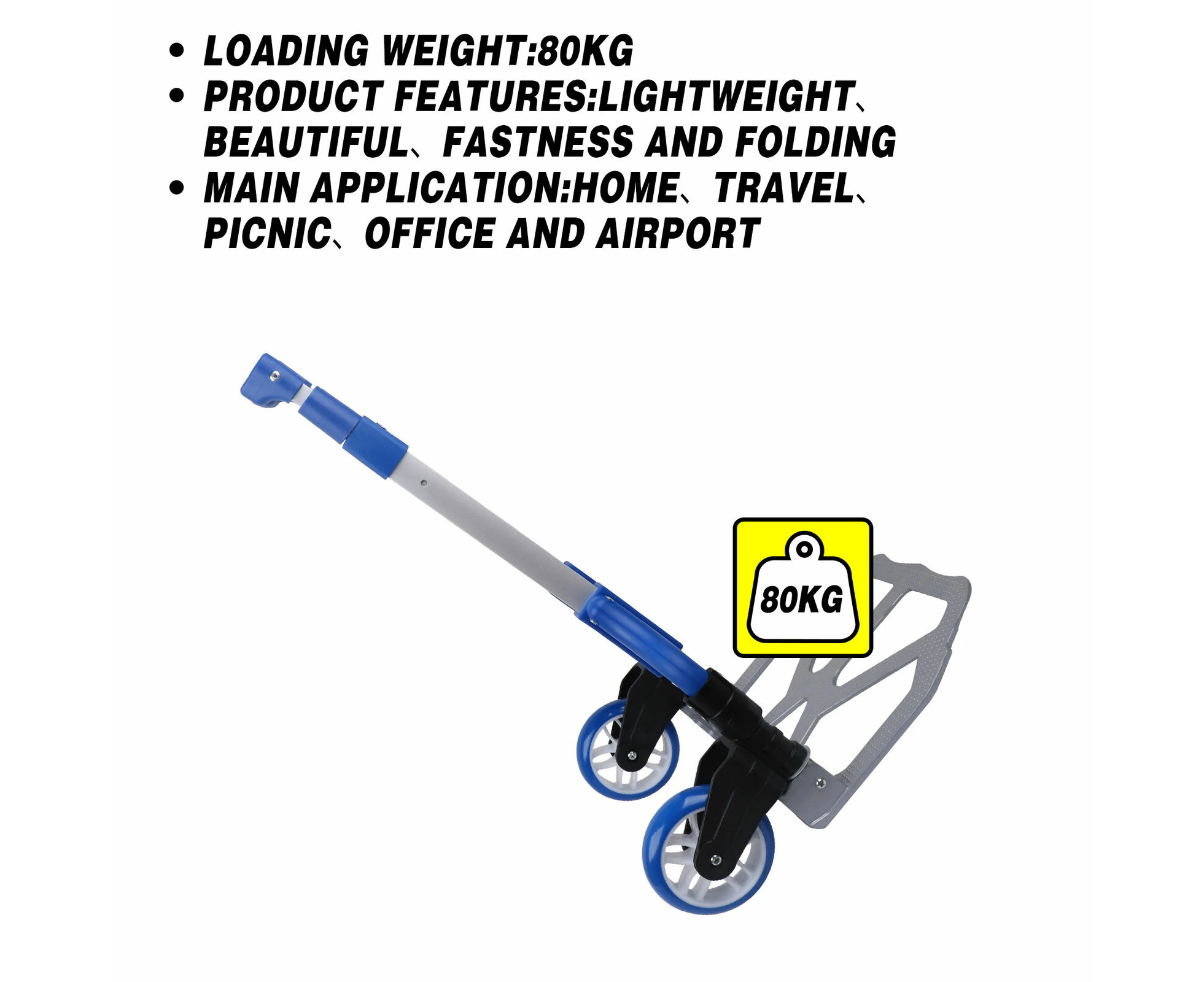 80Kg Folding Trolley Aluminium Hand Truck Portable Luggage Cart Push Dolly Wheel