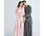 Long Warm Coral Fleece Plush Soft Winter Dressing Gown Men And Women - Navy