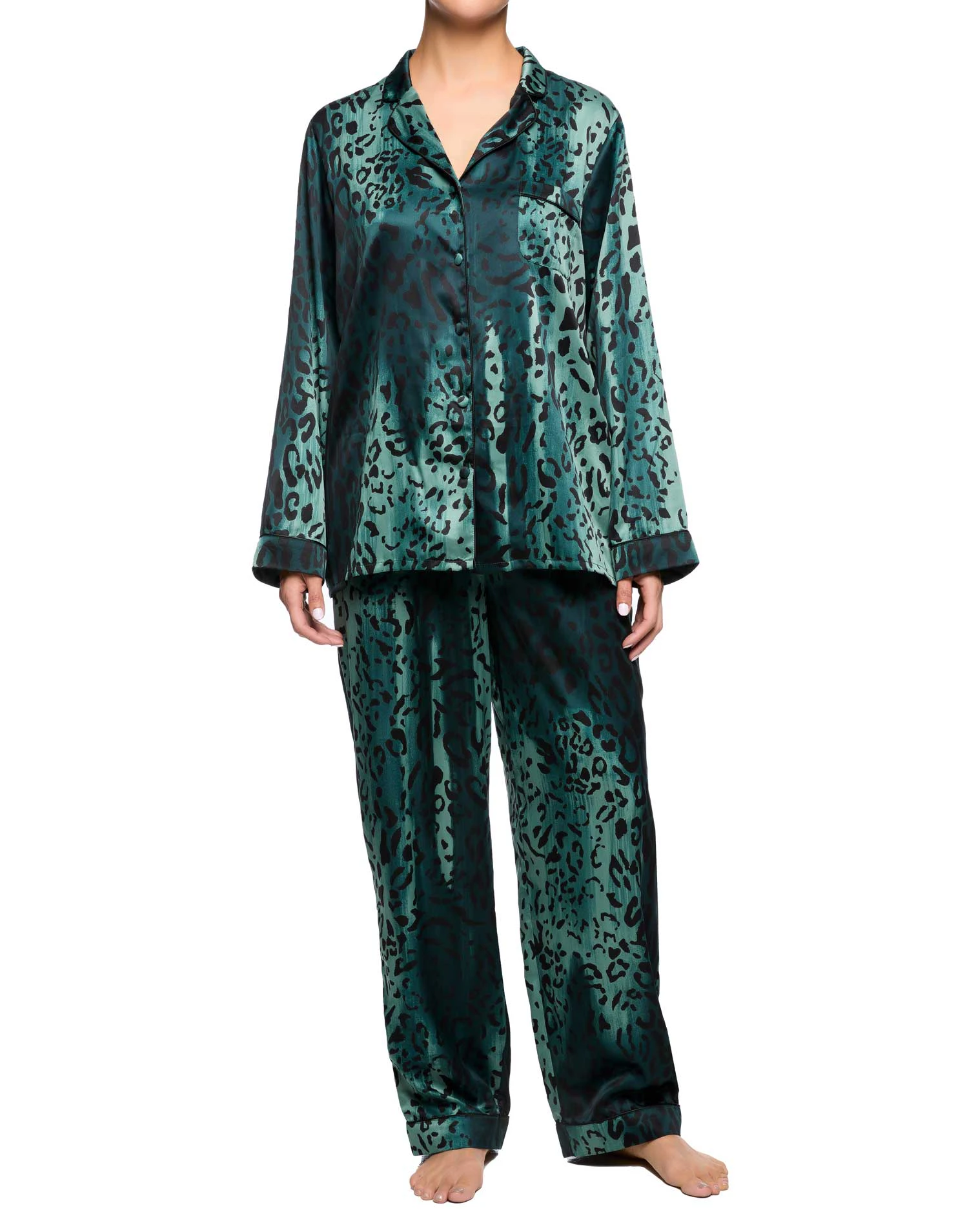 Sienna Satin Pyjama Set - Sainted Sisters - Green Animal