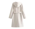 Women's Coat Long Jacket,Winter Long Sleeve Lapel Hooded Overcoat With Belt-Apricot