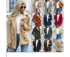 Women's Petite Plus Cardigan Coat Lapel Button Fuzzy Coat-green