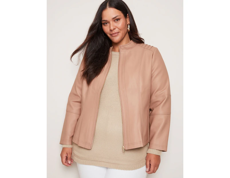 AUTOGRAPH - Plus Size - Womens Jacket -  Curved Front Biker Jacket - Camel