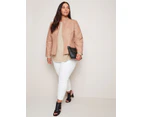 AUTOGRAPH - Plus Size - Womens Jacket -  Curved Front Biker Jacket - Camel