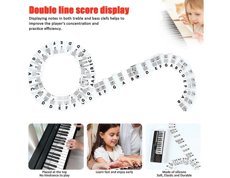 3pcs Removable Piano Keyboard Note Labels Reusable Silicone Piano Stickers 88 Keys