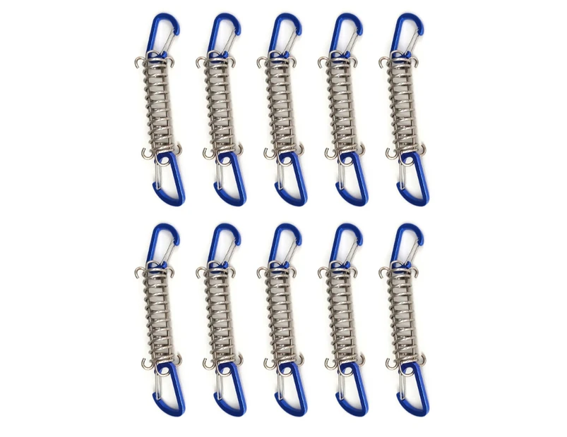 1/4/5/6/10Pcs Outdoor Tent Spring Elastic Buckle Stainless Steel Camp Tent Wind Proof Rope Buckle Fixing Spring Buckle-Color-Blue-Package-10 pack