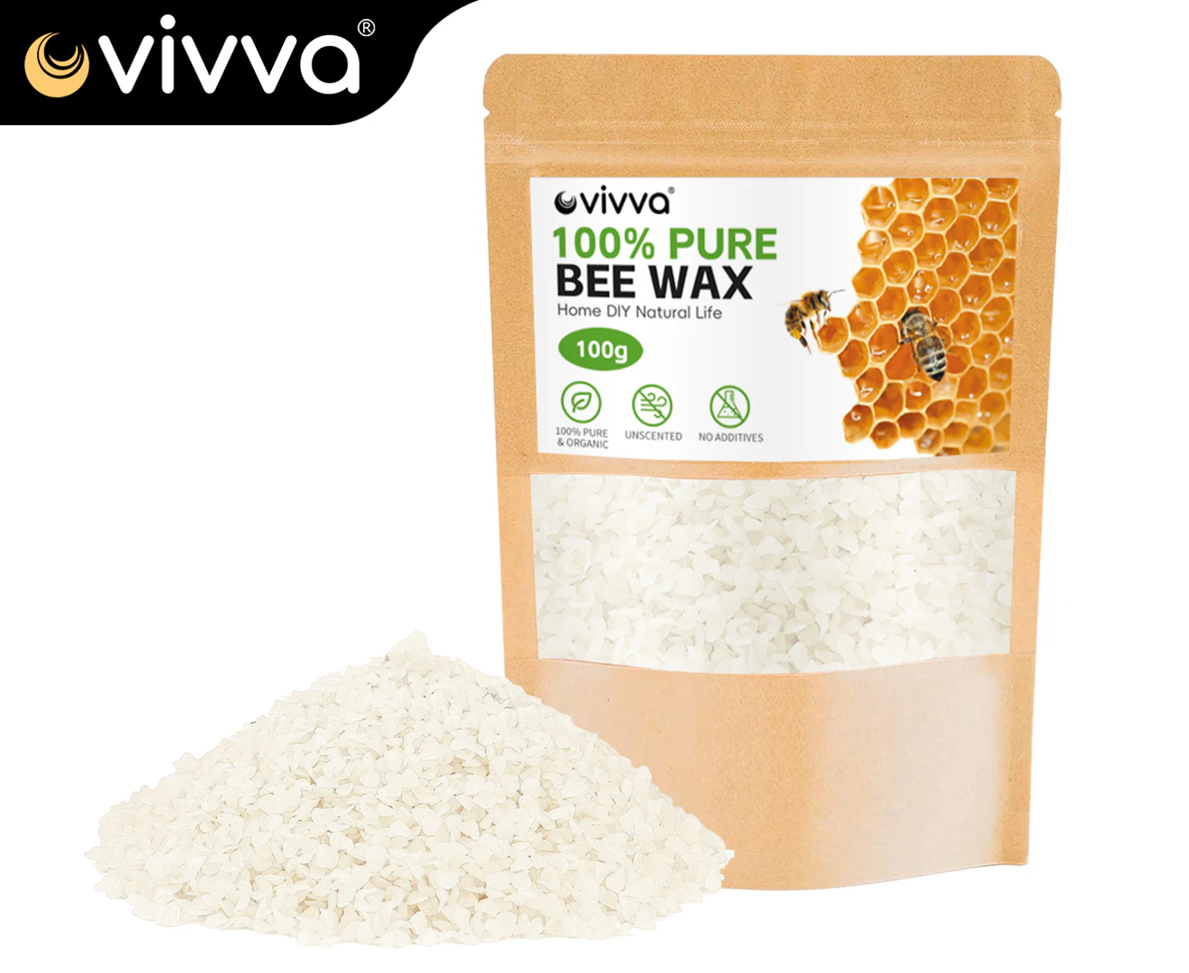 Vivva Pure Organic 200g White Beeswax Pellets for DIY Natural Lip Balm,Candle,Soap,Cream