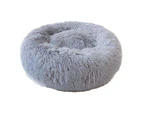 S-50CM Dog Cat Calming Bed Washable ZIPPER Cover Warm Soft Plush Round Sleeping - Grey