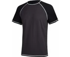 Mens Shirts UV Rash Guards Short Sleeves Quick Dry Surfing Sun Diving Wetsuits-Grey and Black