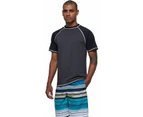 Mens Shirts UV Rash Guards Short Sleeves Quick Dry Surfing Sun Diving Wetsuits-Grey and Black