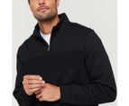 New Men's Unisex Adult Half-Zip Fleece Jumper Pullover Stand Collar Jacket Shirt - Black