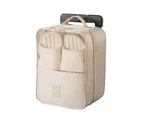 Shoe Storage Bag Large Capacity with Handle Oxford Cloth 3 Layers with Mesh Pocket Shoe Packaging Bag Daily Use-Beige