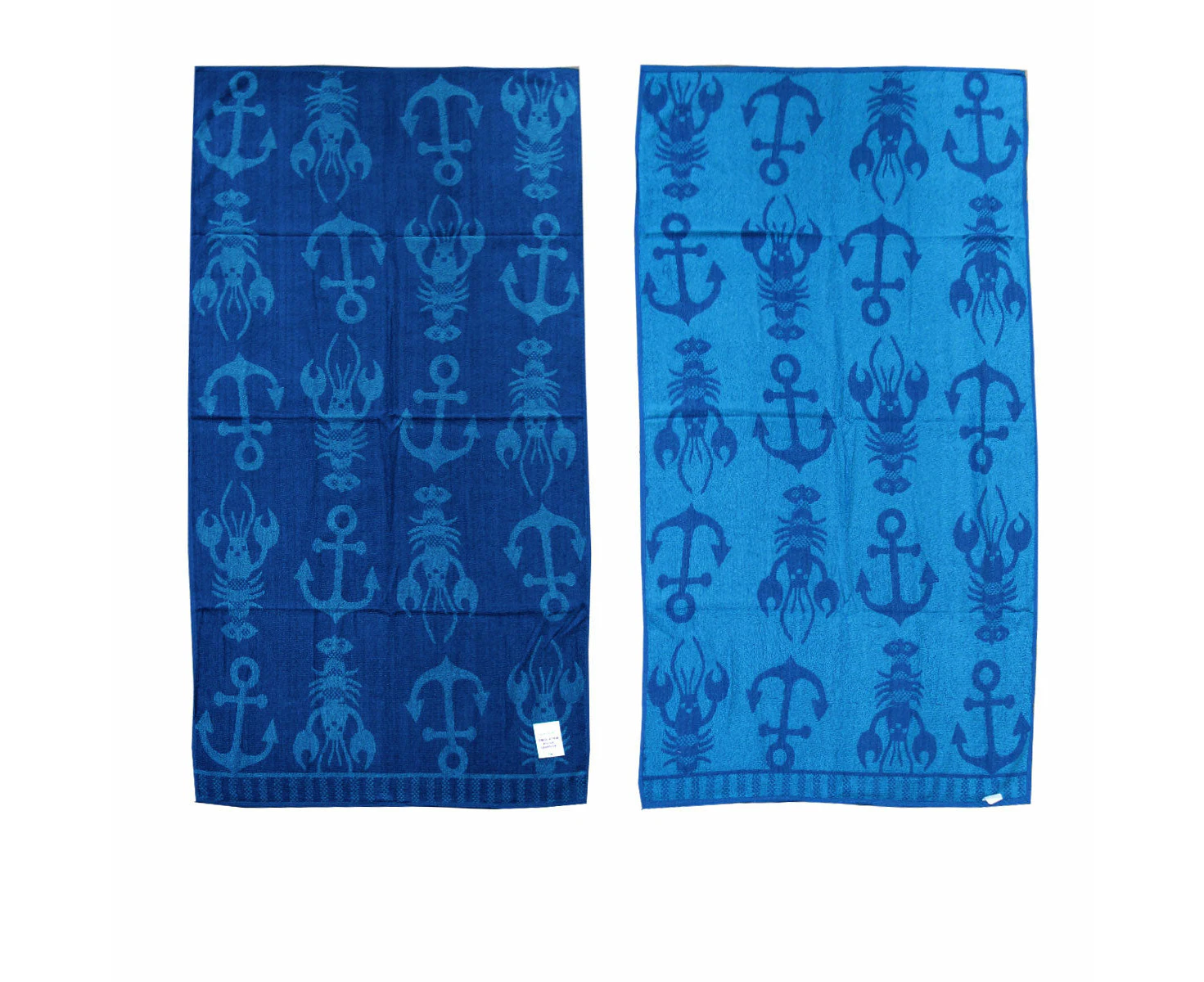 Jacquard Velour Cotton Reversible Beach Towel 81 x 162cm Blue Anchor Lobster