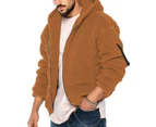 Men's Fuzzy Sherpa Hoodie Jacket Long Sleeve Full Zip Up Fleece Winter Warm Jacket-Camel color