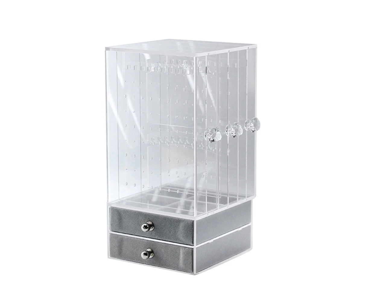 Dustproof Acrylic Earrings Jewelry Storage Box Display Stand Holder Drawer Rack-Transparent