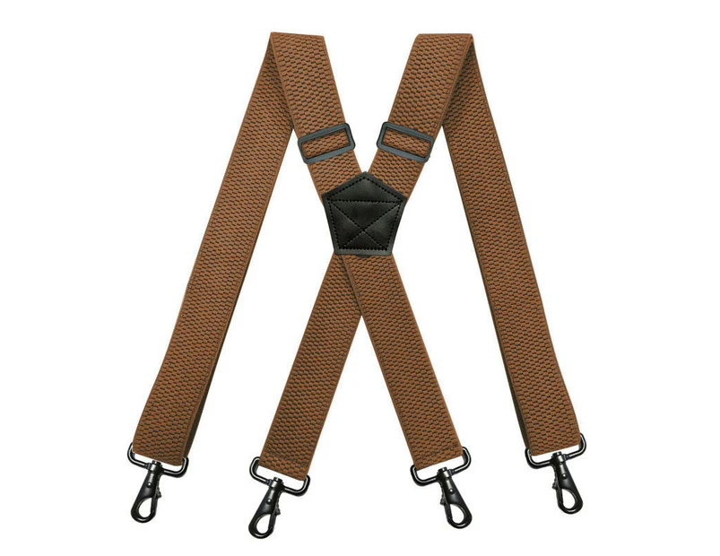 Mens Suspenders Strong Clips Heavy Duty X- Back Adjustable Suspenders Elastic Braces-camel color