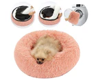 XXL-100CM Dog Cat Pet Calming Bed Washable Zipper Cover Warm Soft Plush Round - Pink