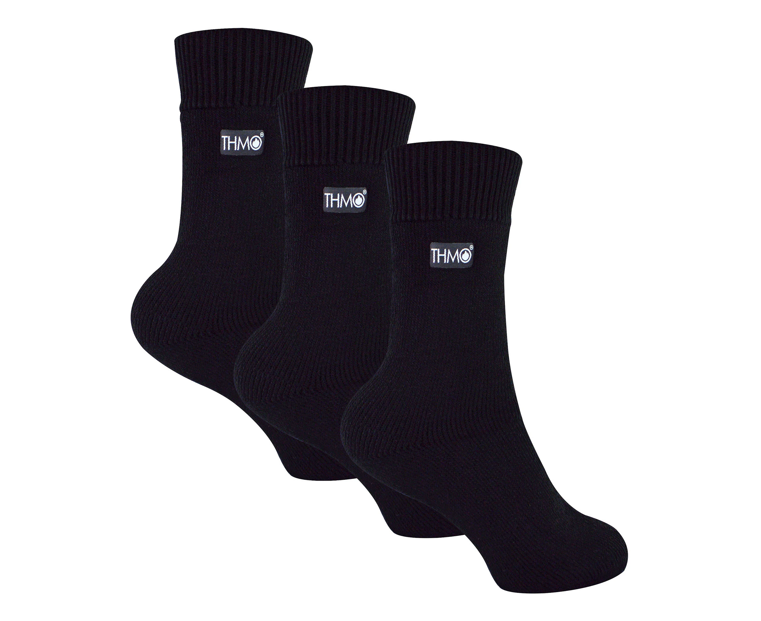 3 Pairs Multipack Kids Thermal Socks | THMO | Ribbed Soft Top Fleece Fluffy Inner Warm Socks for Boys & Girls - Black - Black