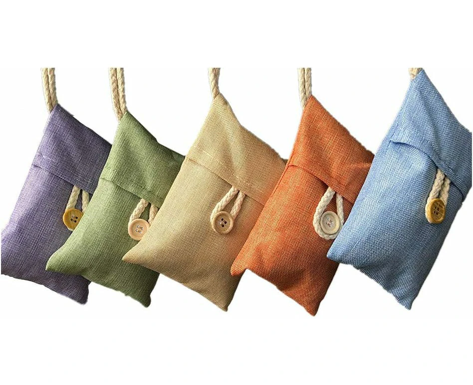 5 Pack (Orange, Purple, Beige, Blue, Green) Natural Air Purifying Bamboo Charcoal Bags for Home, Fridge, Freezers, Closets, Car and Shoes