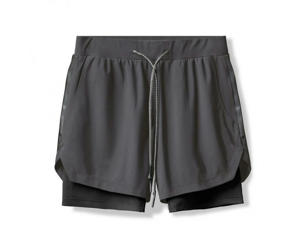 Men's Running Athletic 2 in 1 Shorts Breathable Gym Short for Men with Pocket-Dark gray