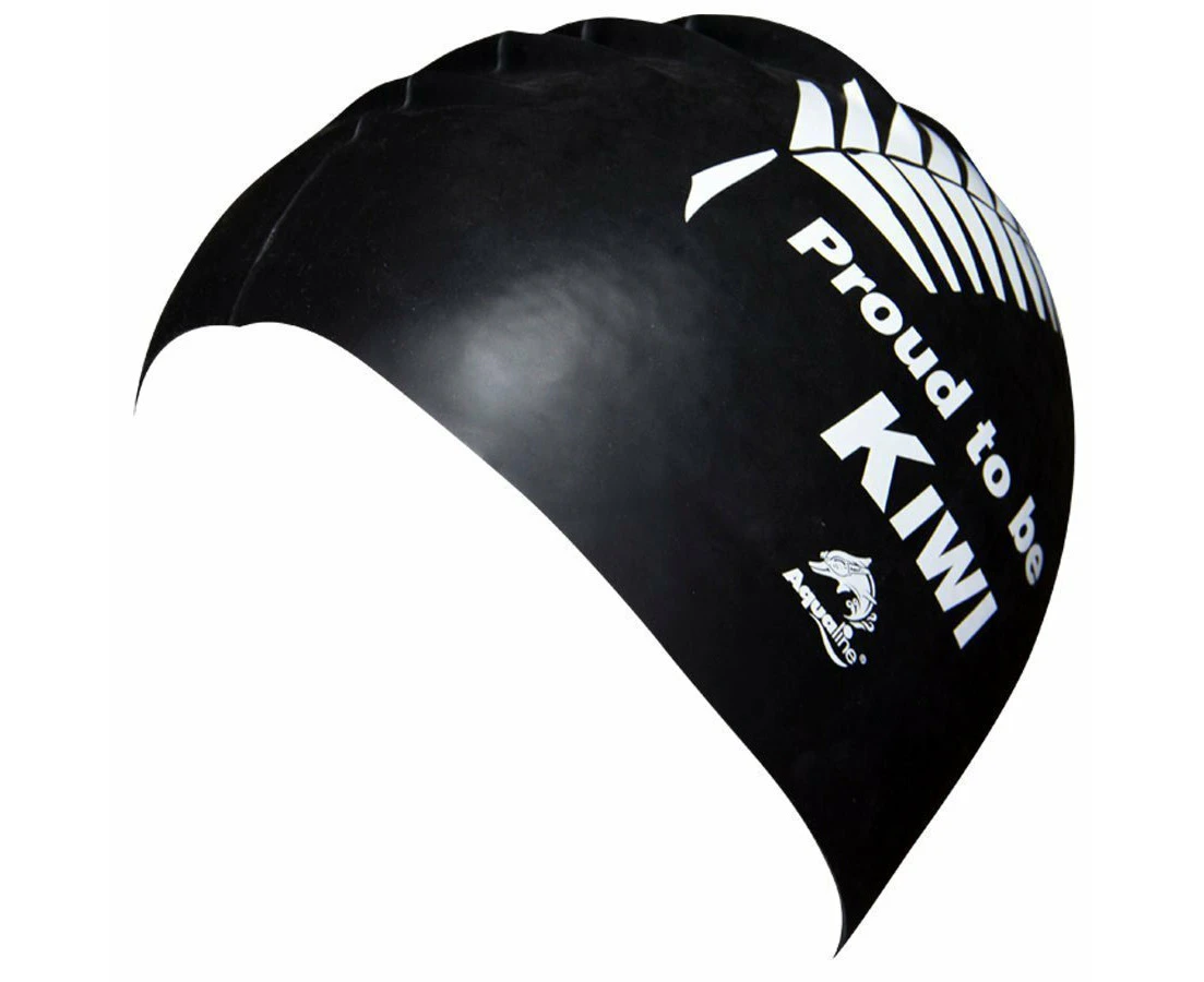 Aqualine Proud To Be Kiwi Silicone Swim Cap - Black