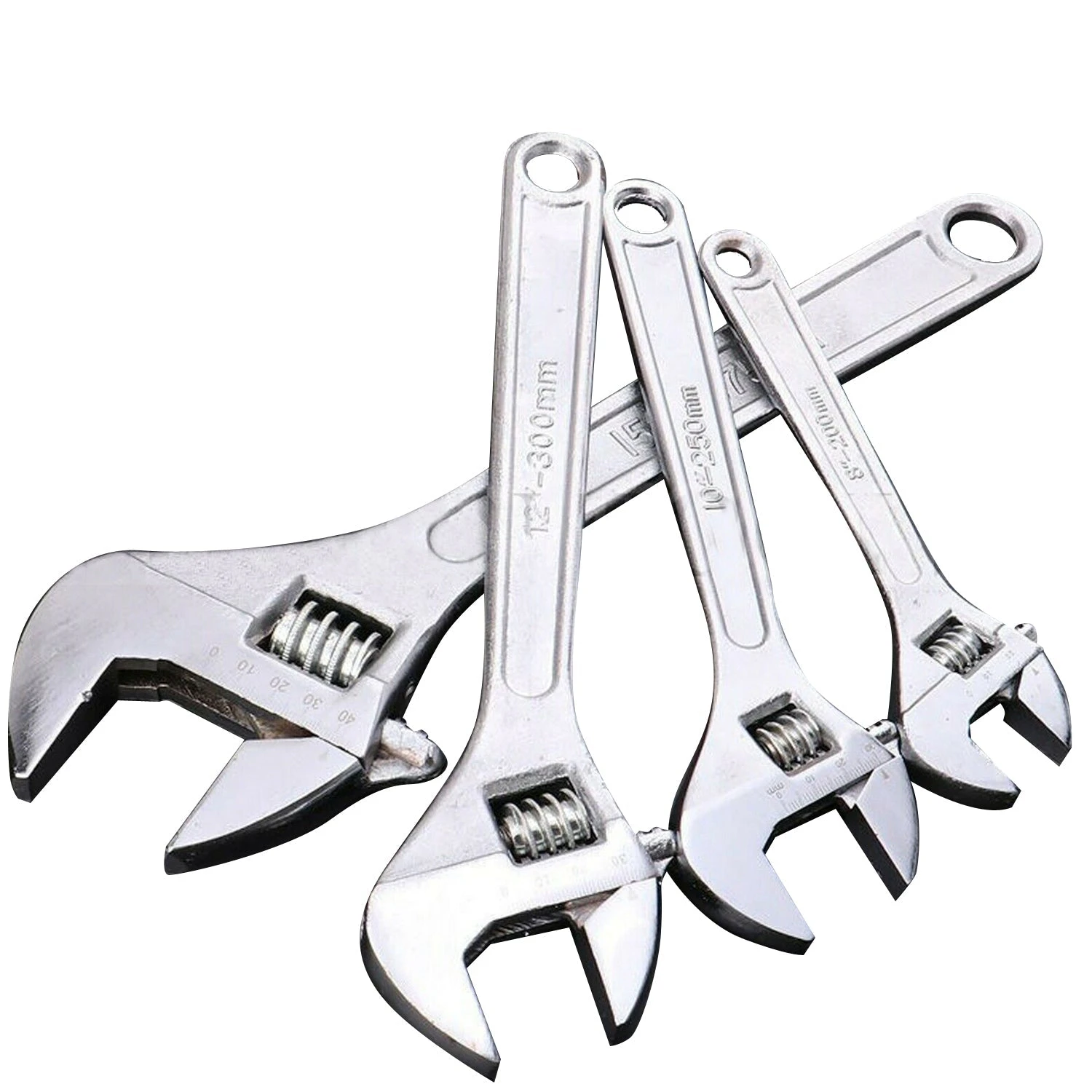 1 Set Adjustable Wrench Set 6"/8"/10"/12" Shifter Spanner Wide Open Jaw Forged Steel