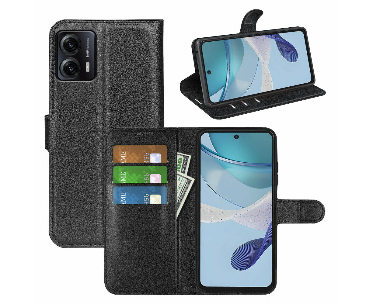 Premium Leather Wallet Case Flip Cover For Motorola Moto G84 5G - Black