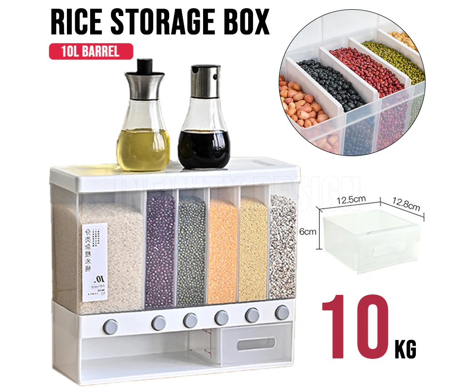 10KG Grain Case Cereal Dispenser Storage Box Kitchen Food Rice Container Wall