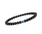 Turkish Greek Evil Eye Bracelet 6mm Elastic Cord Black Bead Handmade Unisex