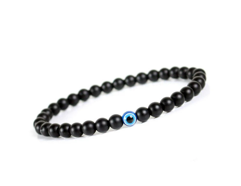 Turkish Greek Evil Eye Bracelet 6mm Elastic Cord Black Bead Handmade Unisex