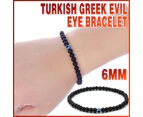 Turkish Greek Evil Eye Bracelet 6mm Elastic Cord Black Bead Handmade Unisex