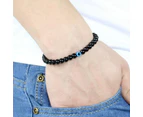 Turkish Greek Evil Eye Bracelet 6mm Elastic Cord Black Bead Handmade Unisex