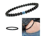 Turkish Greek Evil Eye Bracelet 6mm Elastic Cord Black Bead Handmade Unisex