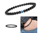 Turkish Greek Evil Eye Bracelet 6mm Elastic Cord Black Bead Handmade Unisex