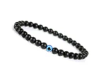 Turkish Greek Evil Eye Bracelet 6mm Elastic Cord Black Bead Handmade Unisex